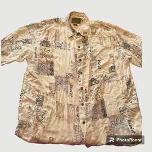 Utopia Vintage Men's 100% Silk Short Sleeve Hawaiian Button Down Shirt XL